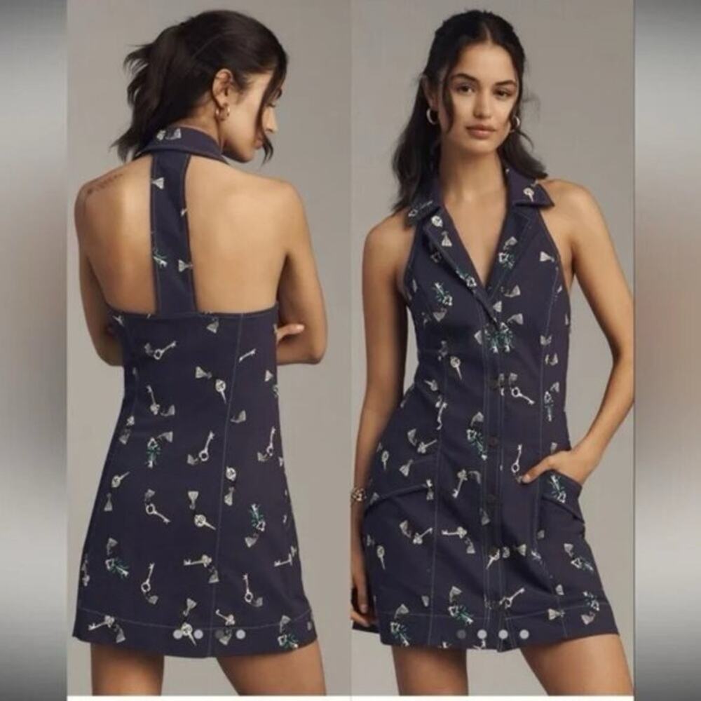 Antropologie Maeve Navy Sleeveless Halter Dress